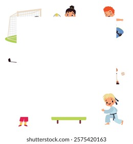 Kids Sport with Girl and Boy Character Enjoy Sportive Activity Vector Set