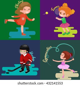 Kids sport, isolated boy and girl playing active games vector