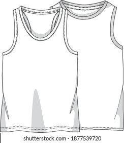 Kids sport wear tee shirts flat sketch illustration Sleeve less