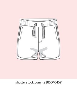 Kids sports shorts with pocket flat sketch illustration kids fashion sketch mockups