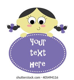 Kids standing behind placard. Vector illustration 