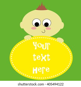Kids standing behind placard. Vector illustration 