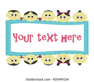 Kids standing behind placard. Vector illustration 
