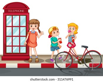 Kids standing on the street	 illustration