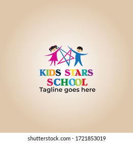 Kids star school vector logo design, Kids stars preschool logo design 