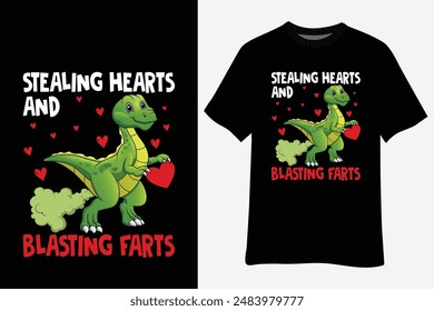 Kids Stealing Hearts And Blasting Farts TRex Dinosaur Cute Toddler T-Shirt Design