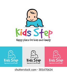 Kids step happy family logo template