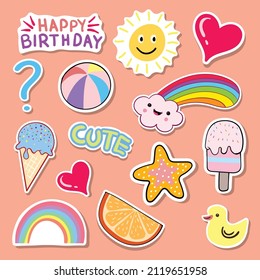 kids sticker collection, colorful hand drawn illustration free vector