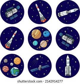 Los niños pegan espacio para divertirse aprendiendo con cohetes, planetas y satélites.