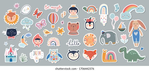 Kids stickers/badges collection with different cute elements