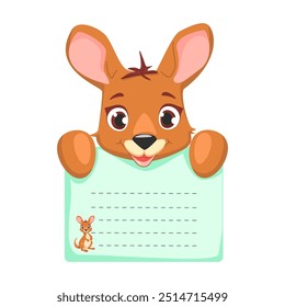 Nota adhesiva para niños con canguro, lindo bloc de notas de papel animal. Niños pegajosos para notas, marco para foto, etiqueta, tarjetas e invitaciones, listas de verificación.