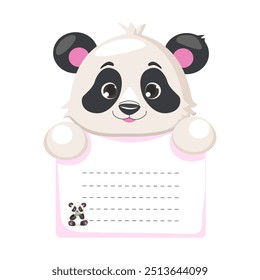 Kids sticky note with Panda, cute animal paper memo pad. Children sticky for notes, frame for photo, label, cards and invitations, checklists.