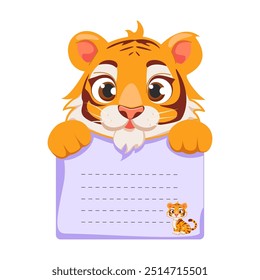 Nota adhesiva para niños con Tiger, lindo bloc de notas de papel animal. Niños pegajosos para notas, marco para foto, etiqueta, tarjetas e invitaciones, listas de verificación.