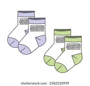 Kids stocking vector design mockup template technical flat sketch.