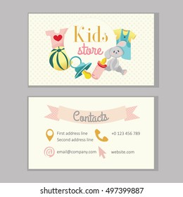 Kids Store, Baby Shop Or Kindergarten Business Card Template.