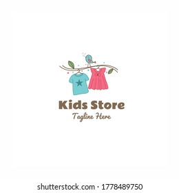 Kids Store Clothing Hanging From The Branch Logo Vector