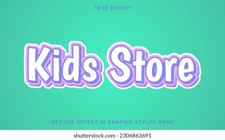 Kids store editable text effect in 3d style. Suitable for brand or business logo