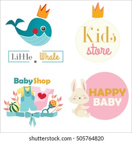 Kids store or toy shop logo set. Vector illustration