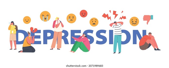 Kids Stress and Depression Concept. Depressed Children Character Feel Unhappy Emotions, Mental Disease, Life or School Problems, Bullying Poster, Banner or Flyer. Cartoon People Vector Illustration