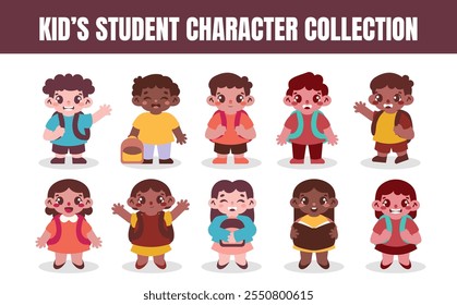 Kids student character vector illustration set