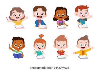 kids study together happy vector illustration