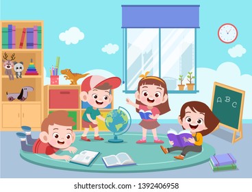 kids study together vector illustration