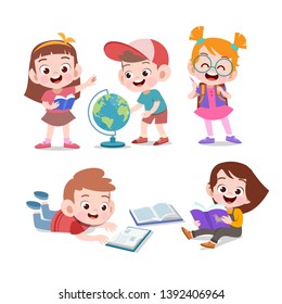 kids study together vector illustration