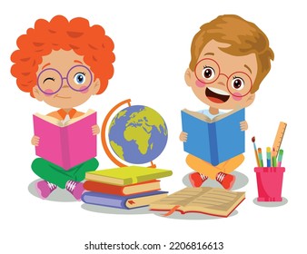 kids studying studying world map in school classroom