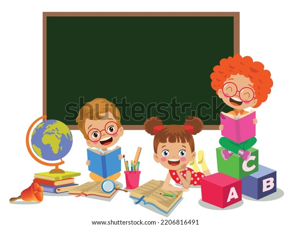 Kids Studying Studying World Map School Stock Vector (Royalty Free ...