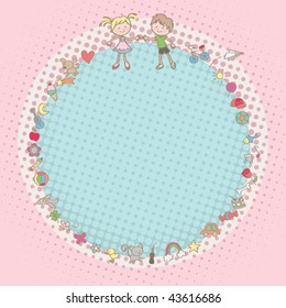 Kids' Stuff Frame. Vector Illustration Of A Cute Frame With Some Of The Children's Favorite Stuff. Boys' And Girls' Mix.