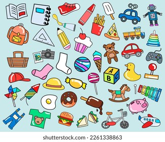 Kids Stuff Vector Sticker Set