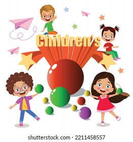 Kids style colorful font design fun childish alphabet letters and numbers vector illustration