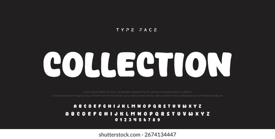 Kids style colorful font design, playful childish alphabet, letters and numbers