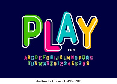 Kids style colorful font, playful alphabet letters and numbers vector illustration