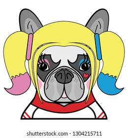Kids style Cute French bulldog  Female Dog Superhero Comic character vector in color 