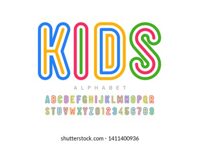 Kids style font design, alphabet letters and numbers vector illustration