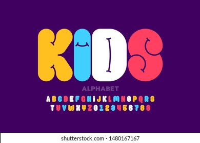 Kids Style Font Design, Alphabet Letters And Numbers, Vector Illustration