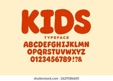 Kids style  font design, playful childish alphabet, letters and numbers vector illustration