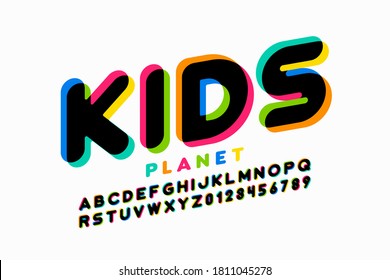 Kids style font, playful alphabet letters and numbers vector illustration
