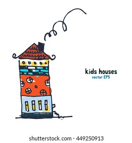 Kids style houses illustration picture. Picture set