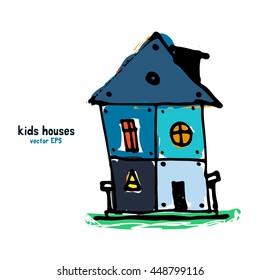 Kids style houses illustration vector picture.