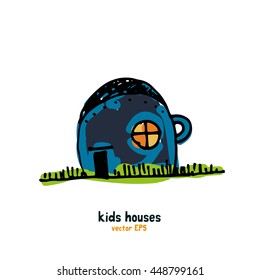 Kids style houses illustration vector picture.