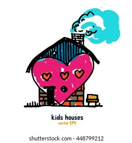 Kids style houses illustration vector picture.