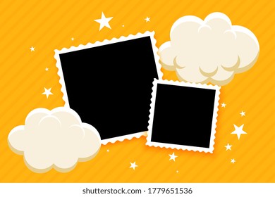 kids style photo frames with clouds and stars