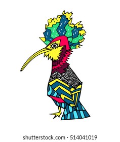 kids stylized bird. abstract bird.hand drawn illustration.white dot