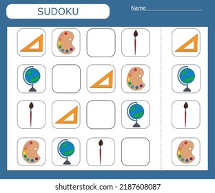 Kids  sudoku mosaic. Magic square. Logic puzzle game. Vector illustration