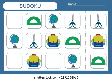 Kids  sudoku mosaic. Magic square. Logic puzzle game. Vector illustration