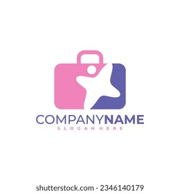 Vector de diseño del logotipo Kids Suitcase. Concepto de plantilla de diseño del logotipo People Suitcase
