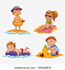 Kids, summer activity set (isolated vectors)