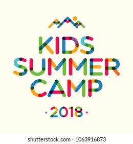 Kids Summer Camp 2018 Banner For Holiday Party, Kids Camping, Fest. Vector Illustration 10 Eps